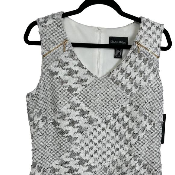 NWT Frank Lyman Tweed Houndstooth Sequin Sleeveless Sheath Dress 10 White Grey - Picture 2 of 8